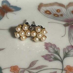 Vintage Elegant Gold and Faux Pearl Cluster Earrings Studs